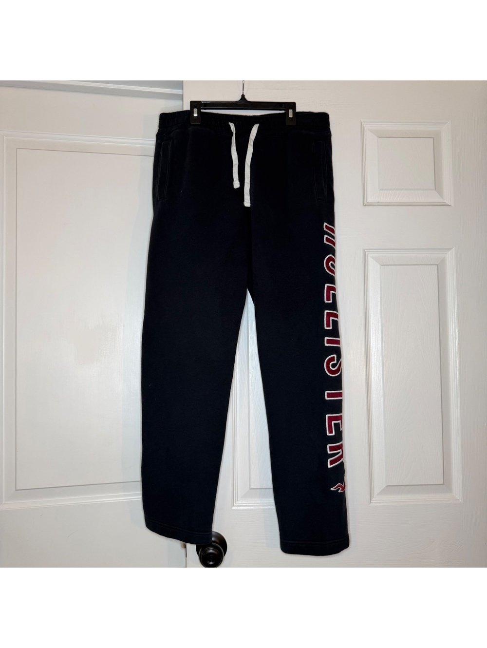 Hollister Navy Blue Straight Leg Sweatpants "Hollister" Up Leg Mens M